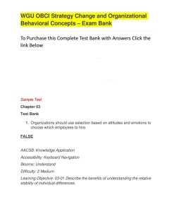 Exam Bank for WGU OBCI Strategy, Change, and Organizational Behavioral Concepts